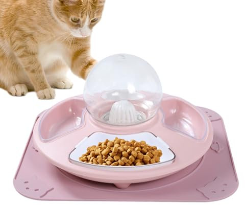 Uhngw Indoor Cat Food Bowl - Kitten Dishes for Food and Water,Multifunctional Feeding Dish for Kittens, Anti-slip Pet Watering Container, Automatic Water Refill