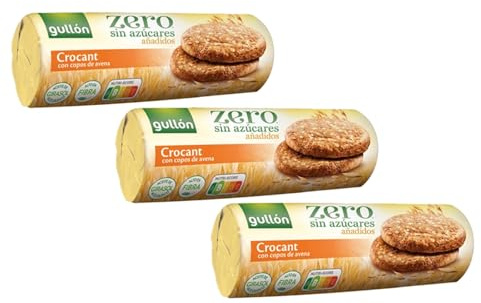 Gullon Zero | Zuckerfreie Vollkornkekse | Knusprige Haferflocken-Cups | 3 x 280g Packungen