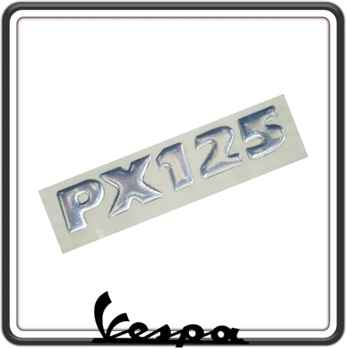 TARGHETTA SCRITTA LOGO FREGIO STEMMA ADESIVO PX 125 COFANO LATERALE COMPATIBILE PER VESPA PX 125 TUTTI I MODELLI.