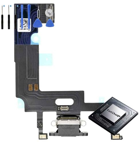 Eutoping Ladebuchse Board für Apple iPhone XR Schwarz mit Schnelllade-IC-Flexkabel Montage Ersatz