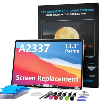LHM A2337 Bildschirmersatz für MacBook Air 13,3 M1 2020 (EMC 3598 MGN63 MGN93 MGND3 MGN73 MGNA3 MGNE3) 2560 x 1600 Voll-LCD-Display mit Befestigungssatz (A2337 Grau)