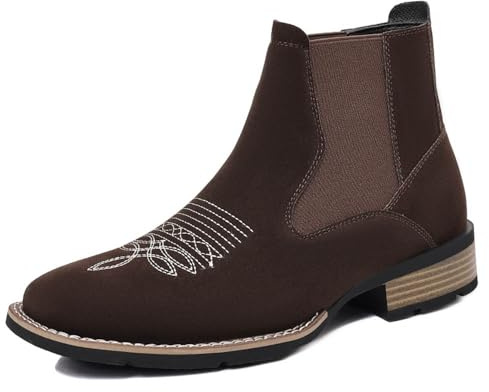 Botas Chelsea de mezclilla estilo británico, sin cordones, bordadas, para hombre, Marrón, 44.5 EU