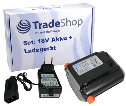 Trade-Shop 2in1 Set: Li-Ion Akku 18V 2500mAh + Ladegerät kompatibel mit Gardena 8833-20 09840-20 9840-20 9840 09839-20 9839-20 9839 08833-20 BLi-18