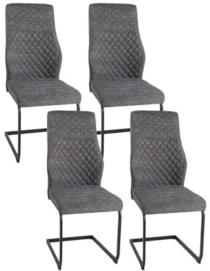 Duo Collection Freischwinger Esszimmerstuhl Kaila (4er Set) | Grauer Webstoff mit feiner Steppung | Moderne Optik