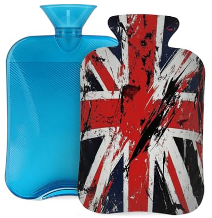 Hot Water Bottle with Soft Cover, Retro United Kingdom Flag 2L Hot Water Bags for Pain Relief, Cramps,Hand Feet Warmer, Menstrual