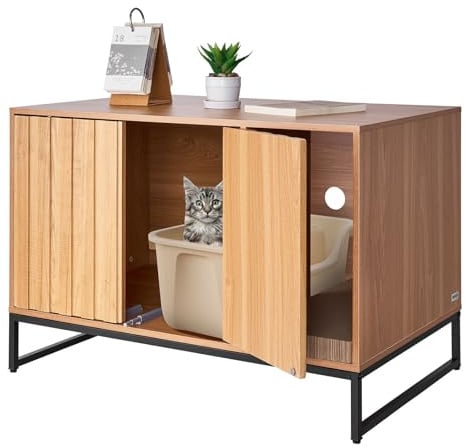 VEVOR Armario de Almacenamiento para Caja de Arena para Gatos, Escondite con Rascador, con Patas de Metal, Apto para la Mayoría de Cajas de Arena, para Sala de Estar, 80 x 51 x 56,8 cm, Madera