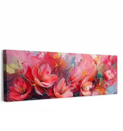 MuchoWow© Wandbilder Schlafzimmer Home Deko XXL Wandbild Wohnung Bild | 120x40 cm - Wohnzimmer Fotoleinwand Panorama Leinwand Wall Decor Groß Blumen - Rosa - Aquarell - Natur - Kunst