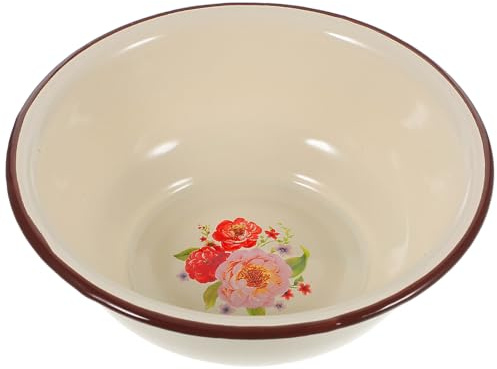 VICASKY Emaille Salatschüssel Retro 16cm Emailliertes Metall Waschbecken mit Rutschfestem Boden Multifunktional für Gemüse Obst Teigzubereitung Vintage Küchenschüssel Zufälliger Stil