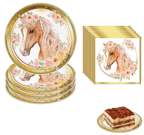 HSYTEK 40 Stück Pferd Partygeschirr Set, Pferd Pappteller Geburtstagsdeko, Geburtstag Deko Party Geschirr Teller Servietten für 20 Gäste