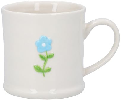 Gisela Graham London Stoneware Embossed Mini Mug with Blue Flower, White, 7cm, 200ml