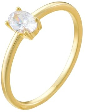 Cute Rings, Ringe Vintage Solitär mit Ovalem Moissanit 14K Gelbgold Größe 49 (15.6)