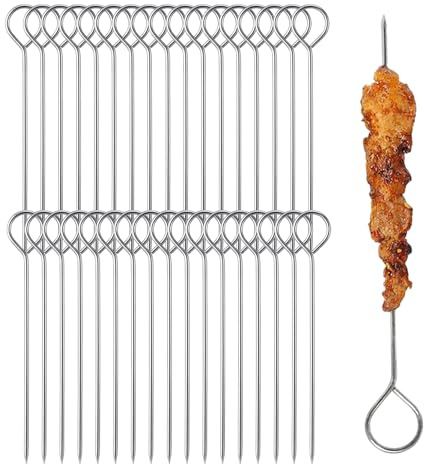 50 Piezas 15 cm Reutilizables Brochetas de Acero Inoxidable para Barbacoa, Pinchos para Brochetas, Cocina Uniforme de Carnes y Verduras, Con Ganchos, Resistente al Calor y a la Corrosión, Ecológicas