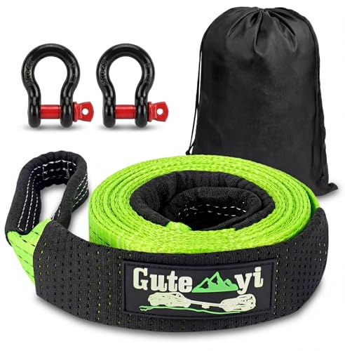 Eulihent Fune Traino Auto 8 Tonnellate 5m, Cinghia di Traino Ad Alta Resistenza con 2 Ganci Rinforzati, Borsa Portaoggetti, per Auto, SUV, Fuoristrada (Verde)