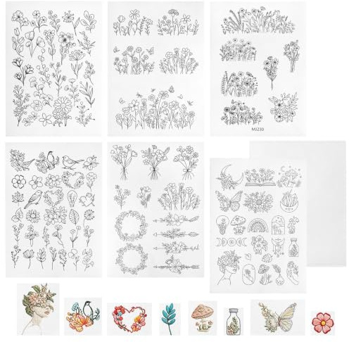 118 Stück Stickvlies Wasserlöslich, Stickpapier Wasserlöslich | Stickpapier Wasserlöslich mit 6 Blättern+1 leer, für DIY Projekte Handstickerei Kleidung Taschen Kissen