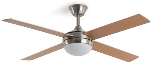 LEDKIA LIGHTING Ventilatore da Soffitto Navy Evo con Pale Effetto Legno e Luce LED, Motore DC 30W Silenzioso ed Efficiente, 4 Pale, 6 Velocità, 132 cm, Telecomando