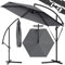 Kingsleeve® Sombrilla de Jardín Parasol Antracita Ø 330cm Inclinable Aluminio Inox Incl. Manivela Protección Antiviento