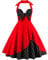 Women's Vintage Dress Ladies Cotton Sexy Retro 1950s Halterneck Rockabilly Swing Floral Print Tea Hem Party Skater A Line Prom Cocktail Party Homecoming Dress Red Black UK 14 / L