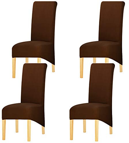 KELUINA Feste Gewebe-Ausdehnung XL-Stuhlhussen der hohen Rückseite für Esszimmer, Spandex-große Esszimmerstuhl-Schonbezüge für Hauptlebensrestaurant-Hotel (Coffee,Set of 4)