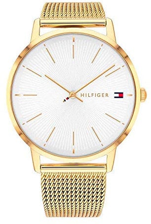 Tommy Hilfiger Analog Quarzuhr für Damen mit Gelbgoldfarbenes Edelstahl-Mesh-Gliederarmband - 1782245