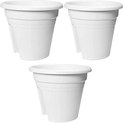 astor24 3er Set Balkon-Blumenkasten Blumentopf - inkl.2 Klammern zum befestigen - Rund Ø 30 cm Hängetopf Pflanzentopf Geländertopf, Balkonkasten in tollen Farben inkl. Fixiereinrichtungen (3 x Weiß)