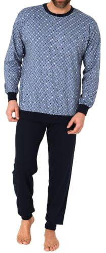 Eleganter Herren Schlafanzug Langarm mit Bündchen in edler Minimal-Optik - 112 101 10 710, Farbe:blau, Größe:50