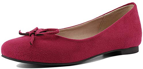 MJIASIAWA Womens Comfort Walking Office Work Ballet Flat Slip On Bows Dolly Shoes Closed Toe Ballerinas Dance Bride Shoes Red-MS Size 5 UK/39 Asian