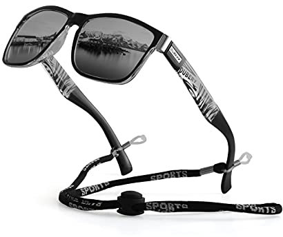 yoofun Sonnenbrille Herren Polarisiert UV400 Schutz zum Fahren Radfahren Golf Fischen Laufen Segeln Skifahren mit Brillenband Sunglass Strap, Grau