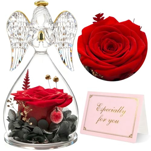 Gifts for Mom Birthday Gifts for Women Her,Preserved Rose in Angel Figurine