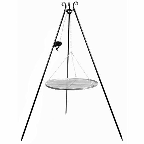 Barbecue suspendu 180 cm – Grille en acier inoxydable 60 cm + manivelle – Barbecue à charbon de bois