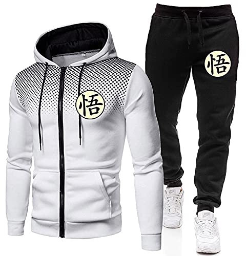 MGTUPK Goku Hoodie 2-teiliger Anzug Sweatsuit Herren Sport Reißverschlusstasche Hoodie Jogginghose Son Goku Hoodie hellgrau + schwarz XL