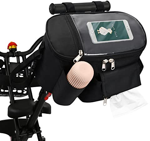 Pinsheng Kinderwagen Organizer, Buggy Kinderwagentasche mit Durchsichtigem Handyhalter, Reißverschlussdeckel, 1 Organizer-Regenschutz, 2 Buggy-Clips, Wasserdicht Großer Stauraum Kinderwagen Organizer