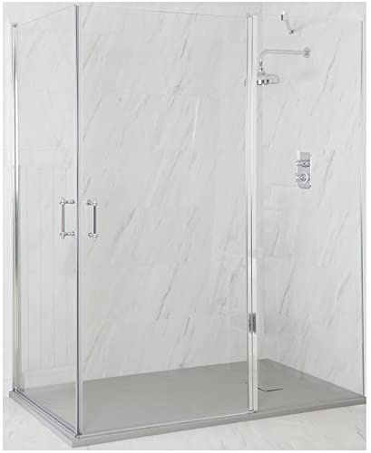 MILANO Chrome Corner Hinged Door Shower Enclosure Light Grey Tray 1400x900