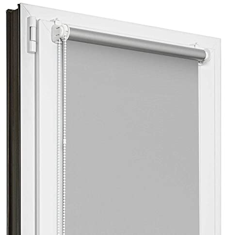 Estika Verdunklungsrollo Thermorollo ohne Bohren - 150 cm x 220 cm - Grau - 13 Stofffarben, Rollos für Fenster ohne Bohren, Klemmfix-Rollos für Innenfenster (150 cm Stoffbreite)