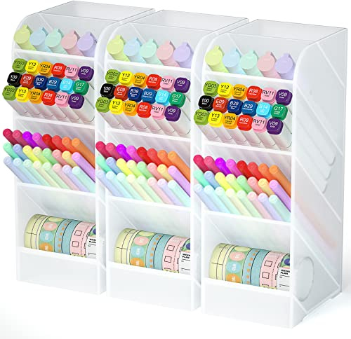 Asten Stifthalter, Stifthalter für Schreibtisch, Stift-Organizer für Büro, Schule, Desktop, große Kapazität, Stift-Aufbewahrungs-Organizer mit 5 Fächern für Stifte, Kosmetika (transparent, 3 Stück)