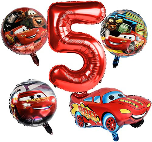 Cars Geburtstagsdeko 5 Jahre, Luftballons Auto Geburtstag Kinder, Auto Luftballon 5 Jahre, Geburtstagsdeko Kinder Auto, Folienballon Cars, für Jungen und Mädchen Geburtstagsfeier Dekoration