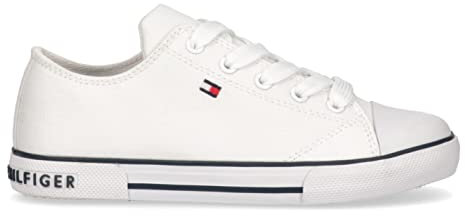 Tommy Hilfiger Zapatillas de lona Vincent Low Top para niños, White, 31 EU