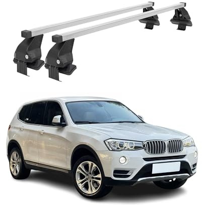 OMAC Dachträger Querträger Stahl für BMW X3 F25 2010-2017 – Abschließbar – City-Crash-getestet – DIN 75302:2019 – ISO/PAS 11154:2006 – Max. 50 kg Silber