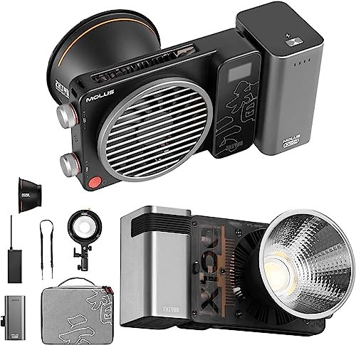 Zhiyun Molus X100 Combo 100W Bi-Color LED Video Light,385g LED Taschenlampe,2700K-6500K CRI 95+ TLCI 97+w/Bowens Mount Adapter Ring, abnehmbarer Griff Akku, Bluetooth App-Steuerung, Studioscheinwerfer