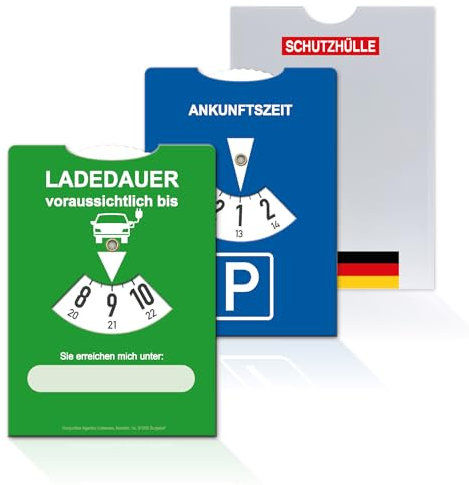SIEESER 2in1 Parkscheibe in Blau [StVO-konform] + Grün Ladescheibe inkl. Schutzhülle - für E-Auto, Pappe (1 Stück)