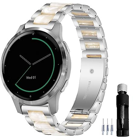 Gheper 18MM Allgemeine Harz Edelstahl Uhrenarmband Kompatibel mit Garmin Vivoactive 4S/Vivomove 3S 39mm/Venu 2S/Forerunner 255S Musik Smartwatch Armband Ersatz Metall Armband