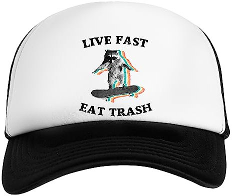 Live Fast, Eat Trash - Radical Raccoon Weiß Schwarz Unisex Kinder Baseball Cap Kids White Black