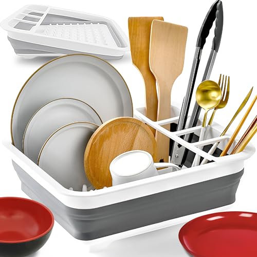 Retoo Faltbares Abtropfgestell faltbar für Geschirr Besteck, Geschirrabtropfer, Abtropfkorb Küche & Camping, Portable Geschirr Organizer, Abtropfständer, 36,5x31,4cm