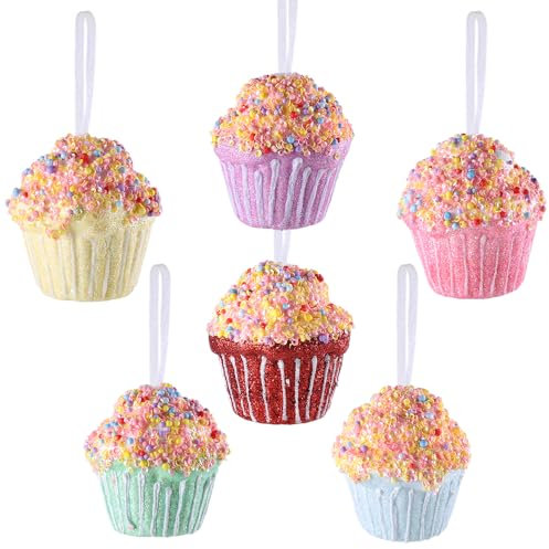 6Pcs Cupcake Christmas Party Decorations Ornaments,Macaron Color Hanging Gift Christmas Tree Ornaments Mini Dessert Cake Pendant Set for Xmas Decoration Ice Cream Home Supplies Baby Shower(Cake)