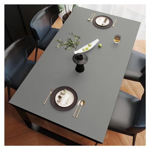 Schutzmatte aus Kunstleder, schmutzabweisend, aus Leder, wasserdicht, rutschfest, große Größe, Esstisch, Tischdecke für Couchtisch, leicht zu reinigen (90 x 160 cm, Grau)