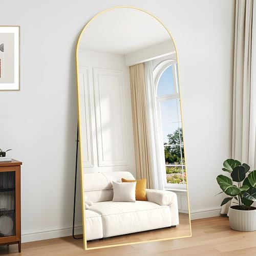 KOCUUY Bogen Standspiegel, 192 x 85 cm Großer Gewölbter Ganzkörperspiegel, Groß Wandspiegel mit Gold Aluminium Rahmen, Hängend, Stehend, Kippbar, für Wohnzimmer, Schlafzimmer und Flure