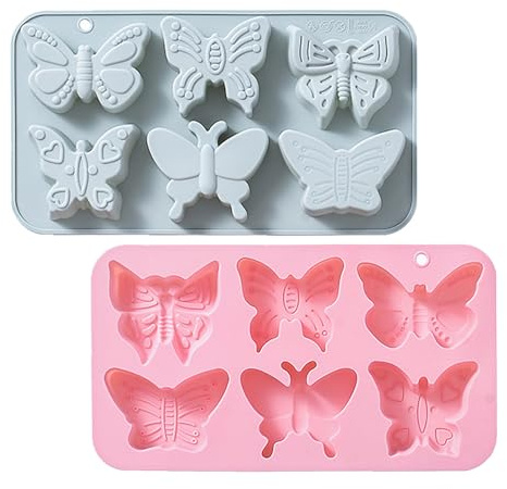 2 PACK 6 Design Butterfly Shaped Silicone Molds, 3D Butterfly Themed Baking Mould Tray DIY Baking Tool for Chocolate Cake Dessert Candy Mousse Pastry Candy Polymer