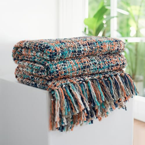 GINAMUSE Multi-Color Pink Cable Knitted Throw Blanket for Couch,60X80 Boho Style Textured Blankets for Home Decor,Super Soft Warm Cozy Chunky Knit Blanket with Decorative Tassels for Bed and Sofa