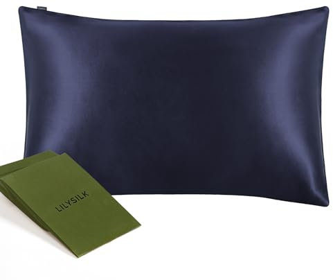 LILYSILK Seidenkissenbezug 22 Momme 100% Maulbeerseide 6A Grade Knapper Stil Umschlagverschluss Beidseitiger Reiner Seidenkissenbezug 600 Fadenzahl Geschenke für die Familie, Dunkel Blau 40x80cm