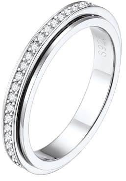 Silvora Damen Frauen Zirkonia Spinner Fingerring Drehbarer Fidget Anti-Stress Ring 3.5mm breit Schlichter Zirkon Ehering Verlobungsring Trauring Ringgröße 62 (20)