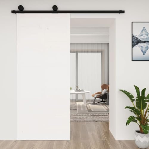 Baziroo Scheunentür Weiß 90x1,8x214 cm Massives Kiefernholz Schiebetor Wood Door Interior Door Scheunentor Holztüren Zimmertür Wohnzimmertuer Schiebetüren Innen Slide Door Schwebetüren